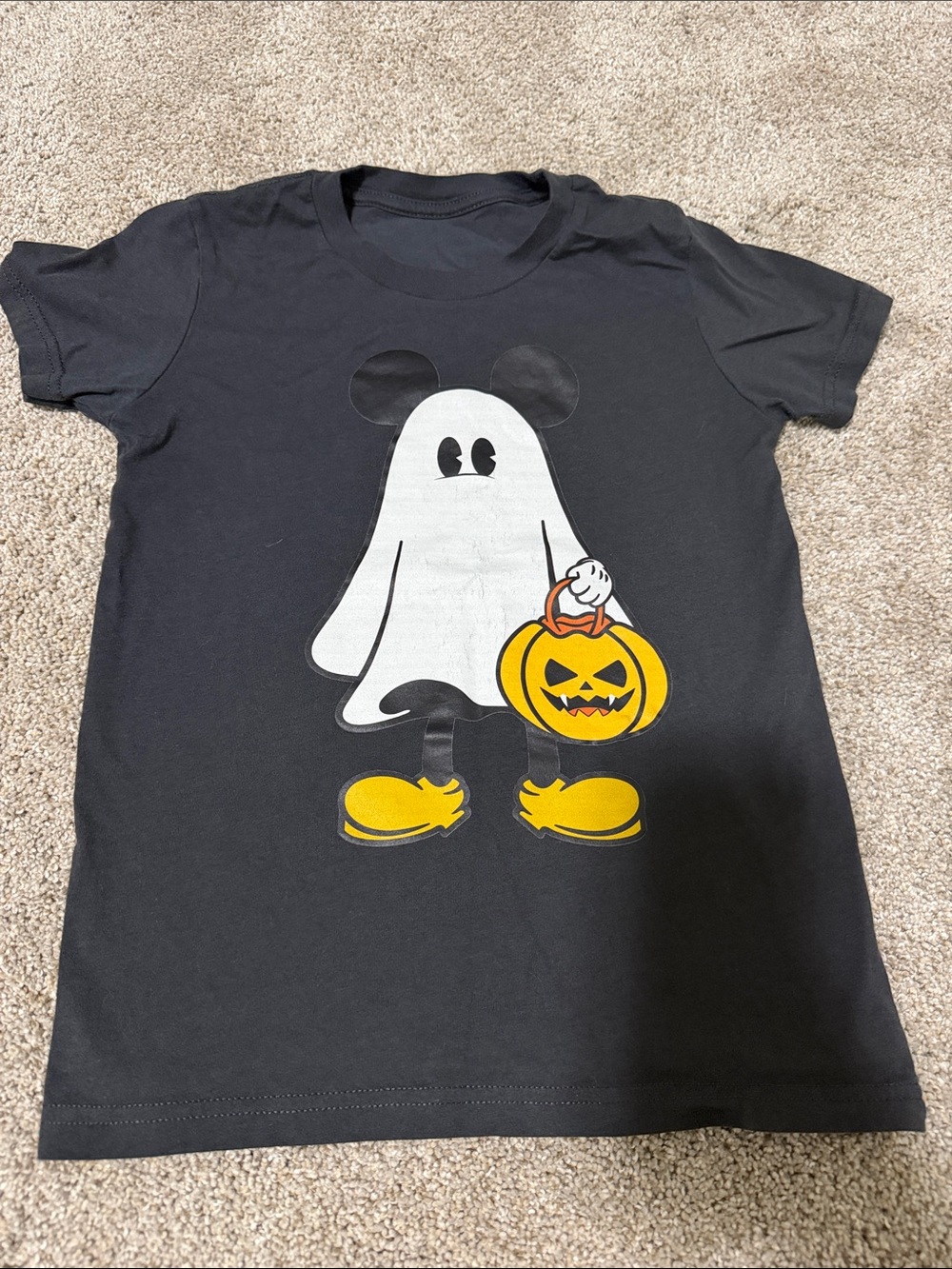 Kids Disney Black Halloween Ghost Costume Tee with Yellow Pumpkin